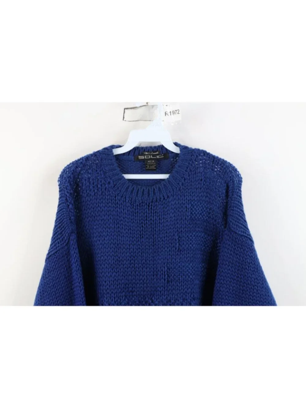 Vintage 90s Streetwear Mens Medium Hand Made Chunky Crochet Knit Sweater Blue
